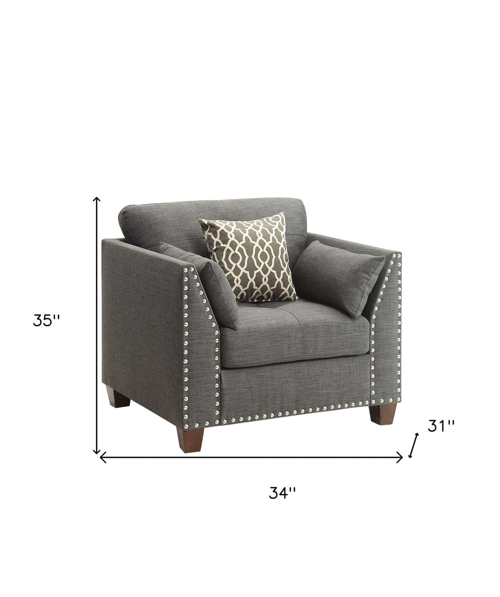 34" Charcoal And Brown Linen Arm Chair - Homeroots