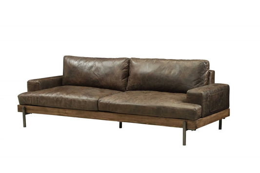 95" Chocolate Top Grain Leather Sofa With Black Legs - Homeroots