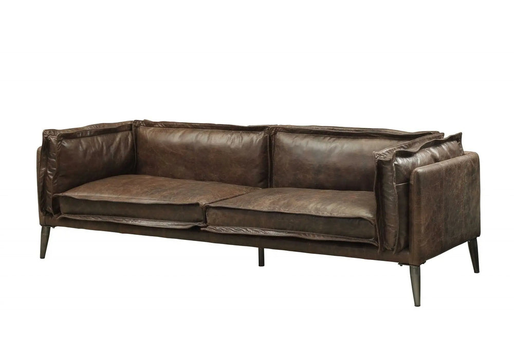94" Chocolate Top Grain Leather Sofa With Dark Brown Legs - Homeroots - Flyclothing LLC
