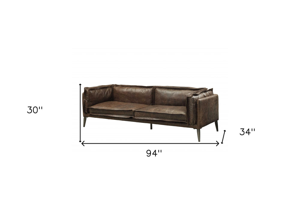 94" Chocolate Top Grain Leather Sofa With Dark Brown Legs - Homeroots - Flyclothing LLC
