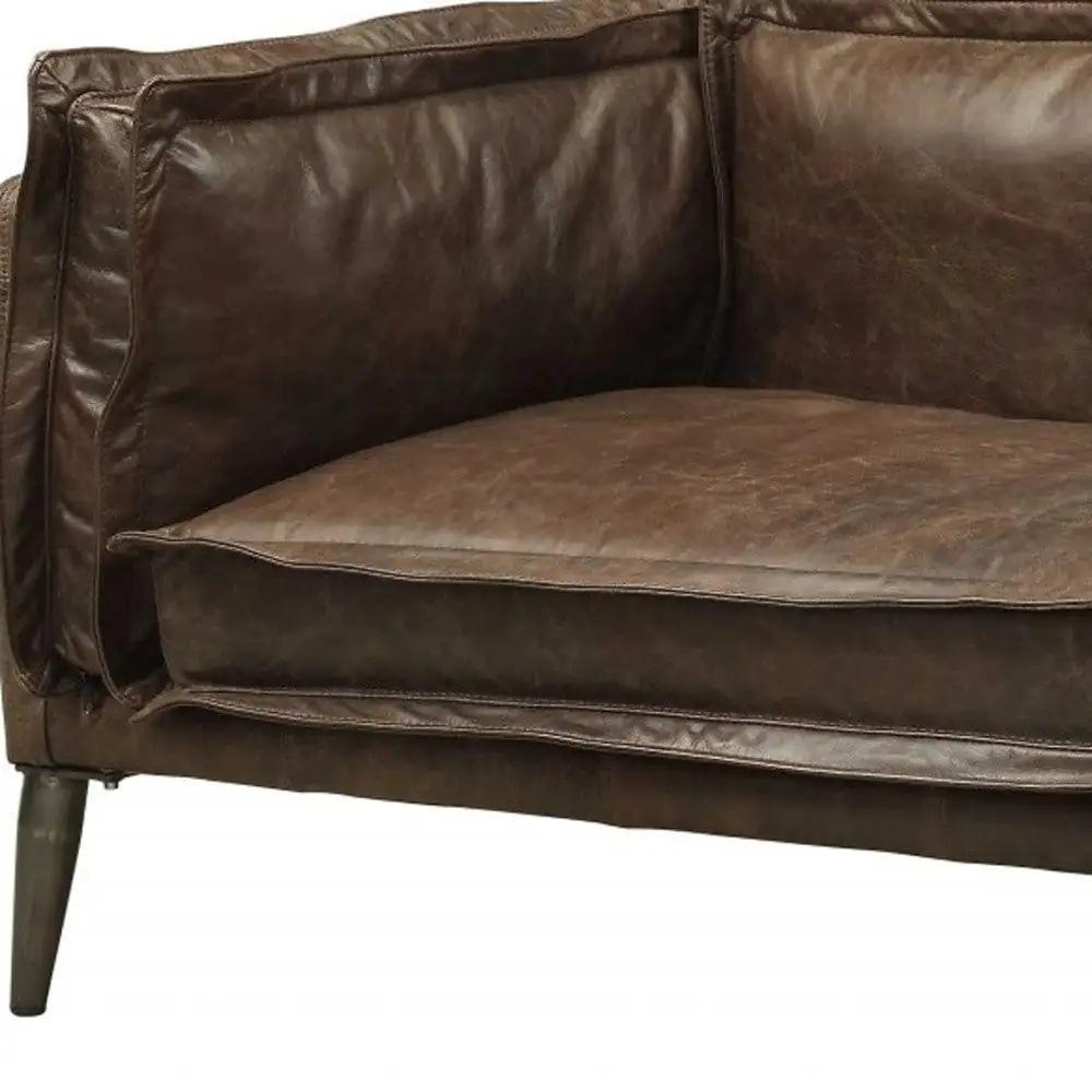 94" Chocolate Top Grain Leather Sofa With Dark Brown Legs - Homeroots - Flyclothing LLC