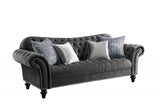 96" Dark Gray Velvet Chesterfield Sofa And Toss Pillows With Black Legs - Homeroots - Flyclothing LLC