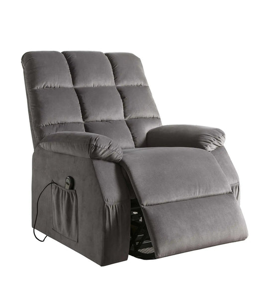 34" Gray Velvet Power Heated Massage Recliner - Homeroots