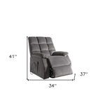 34" Gray Velvet Power Heated Massage Recliner - Homeroots - Flyclothing LLC