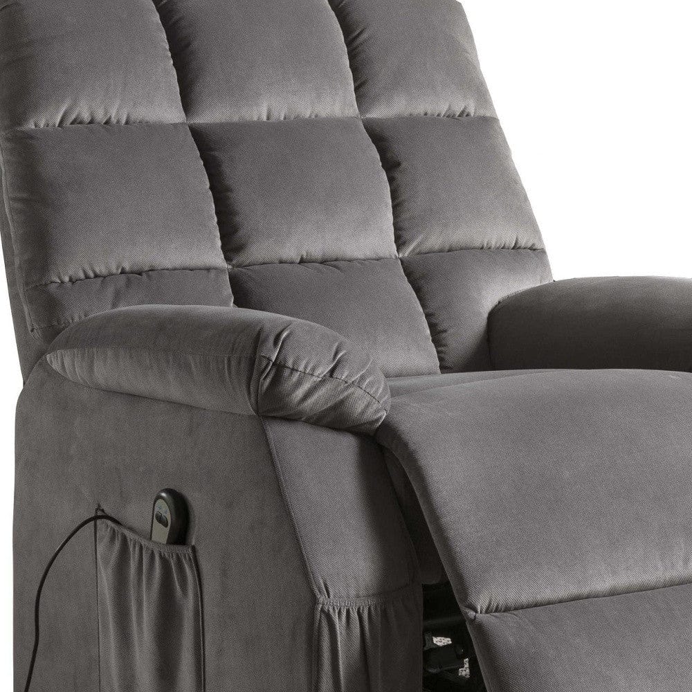 34" Gray Velvet Power Heated Massage Recliner - Homeroots - Flyclothing LLC
