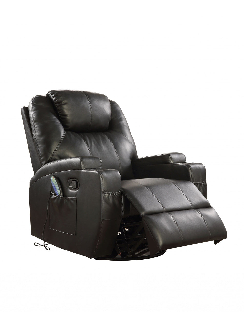 34" Black Leather Match Power Heated Massage Recliner - Homeroots - Flyclothing LLC