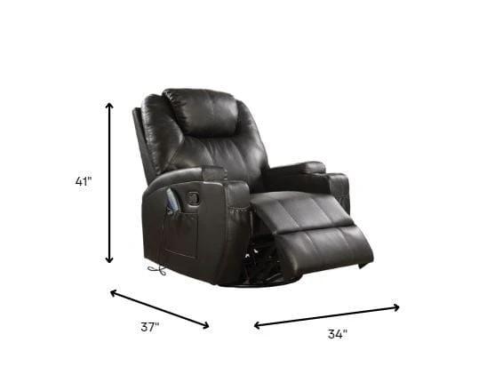 34" Black Leather Match Power Heated Massage Recliner - Homeroots - Flyclothing LLC