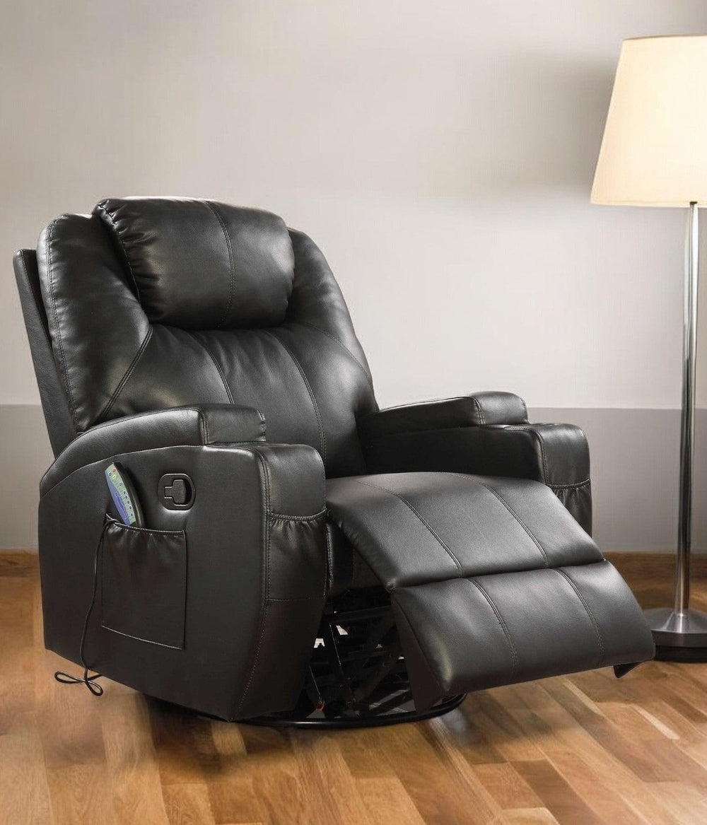 34" Black Leather Match Power Heated Massage Recliner - Homeroots - Flyclothing LLC