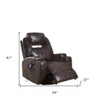 34" Brown Faux Leather Heated Massage Home Theater Recliner - Homeroots - Flyclothing LLC