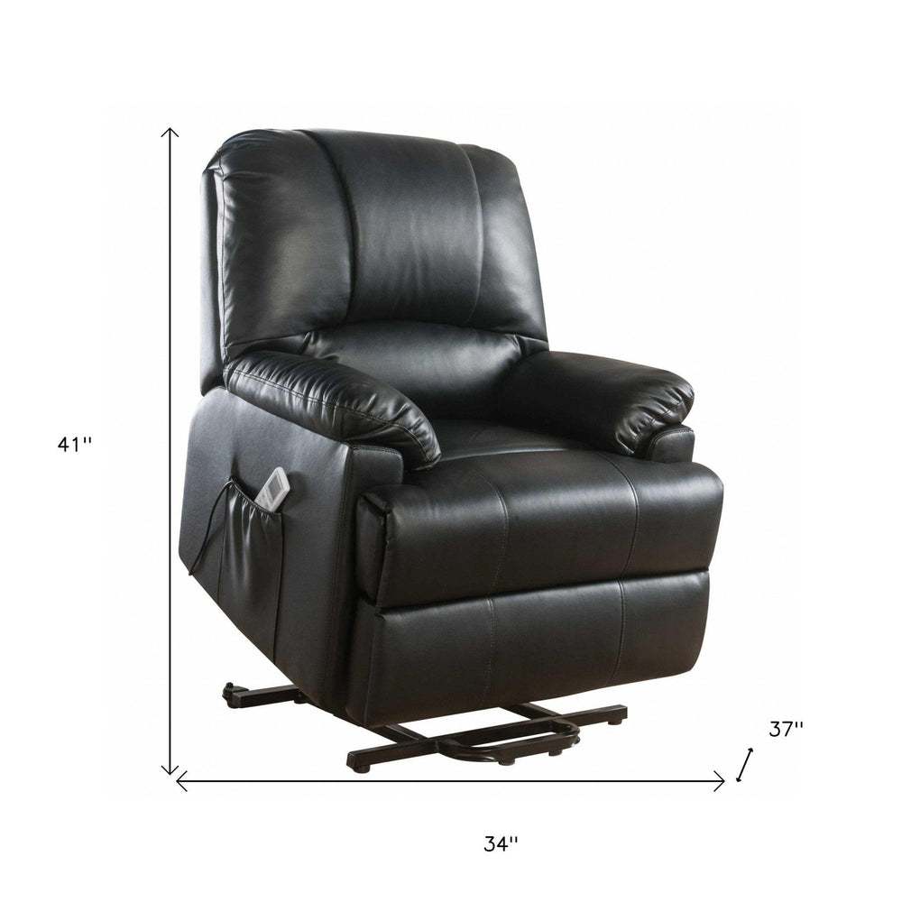 34" Black Faux Leather Power Massage Lift Assist Recliner - Homeroots - Flyclothing LLC