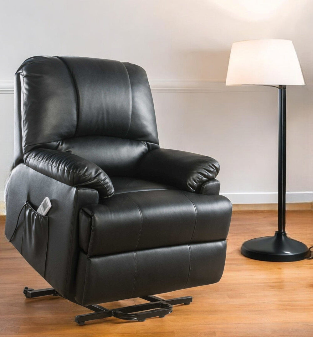 34" Black Faux Leather Power Massage Lift Assist Recliner - Homeroots - Flyclothing LLC