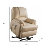 34" Beige Faux Leather Power Massage Lift Assist Recliner - Homeroots - Flyclothing LLC