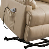 34" Beige Faux Leather Power Massage Lift Assist Recliner - Homeroots - Flyclothing LLC
