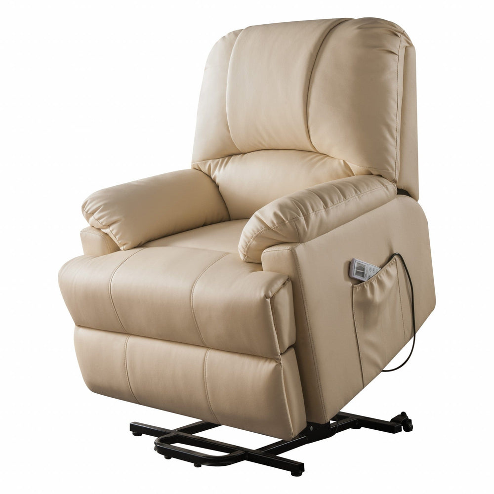 34" Beige Faux Leather Power Massage Lift Assist Recliner - Homeroots - Flyclothing LLC