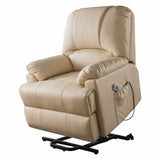 34" Beige Faux Leather Power Massage Lift Assist Recliner - Homeroots - Flyclothing LLC