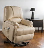 34" Beige Faux Leather Power Massage Lift Assist Recliner - Homeroots - Flyclothing LLC