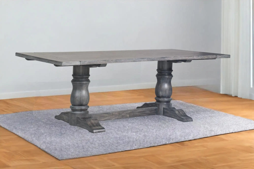 88" Light Gray And Gray Solid Wood Trestle Base Dining Table - Homeroots - Flyclothing LLC