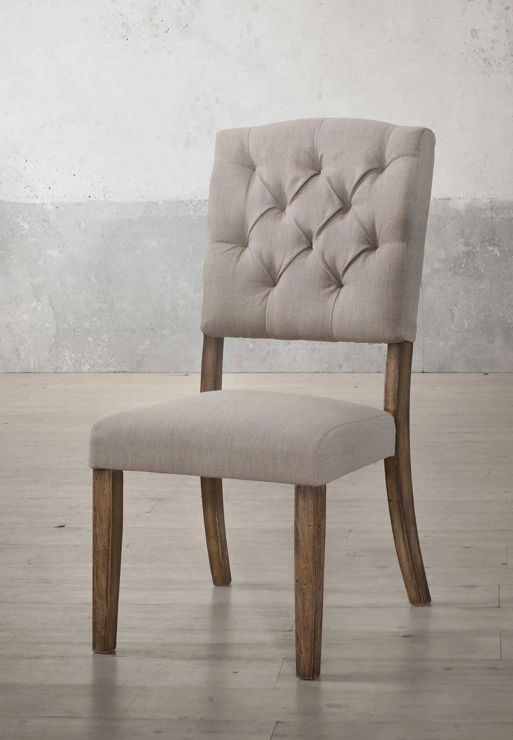 Set of Two Tufted Cream And Brown Upholstered Linen Open Back Dining Side Chairs - Homeroots - Flyclothing LLC