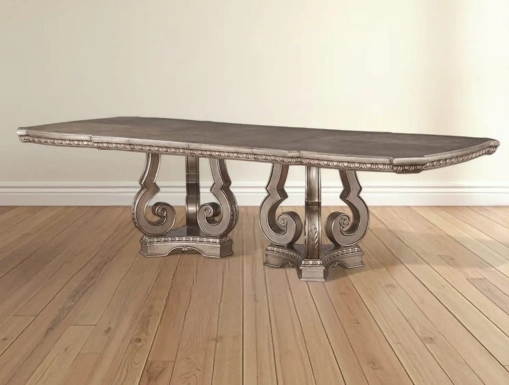 76" Champagne Solid Wood Double Pedestal Base Dining Table - Homeroots - Flyclothing LLC