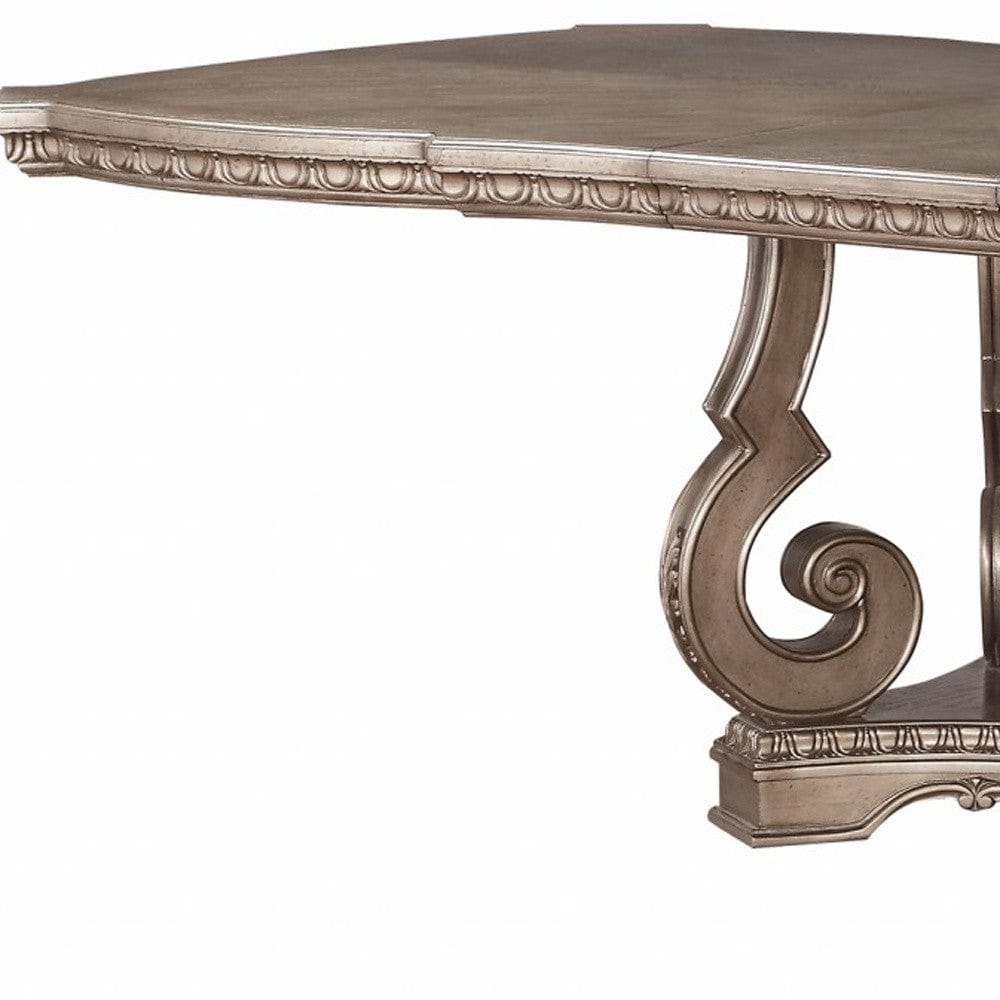 76" Champagne Solid Wood Double Pedestal Base Dining Table - Homeroots - Flyclothing LLC