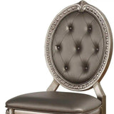 Set of Two Tufted Champagne Upholstered Faux Leather Dining Side Chairs - Homeroots - Flyclothing LLC