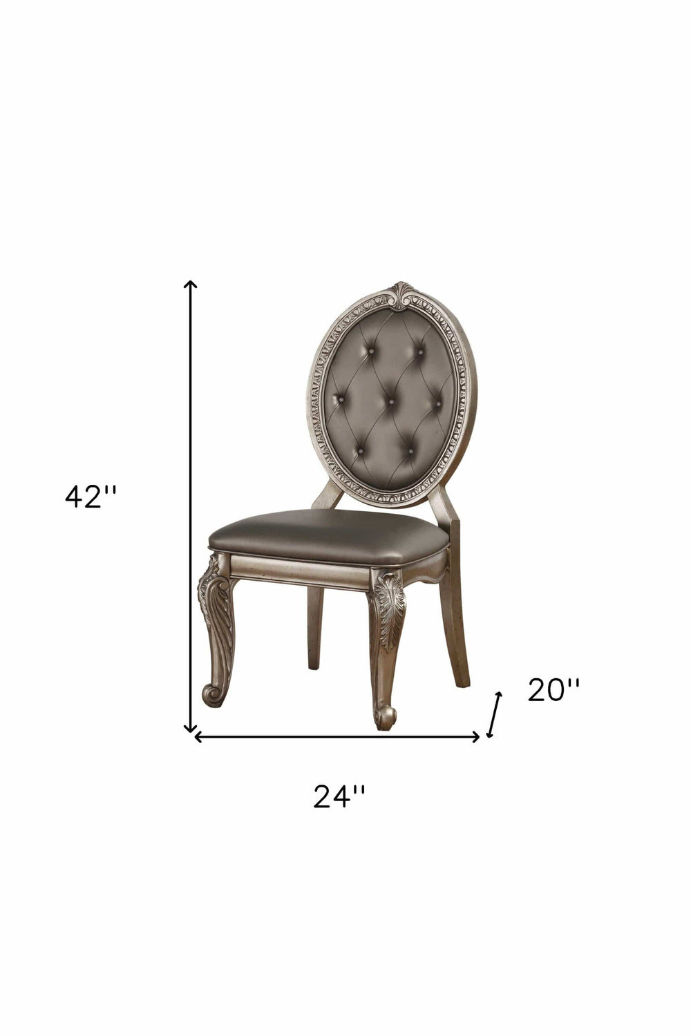 Set of Two Tufted Champagne Upholstered Faux Leather Dining Side Chairs - Homeroots - Flyclothing LLC