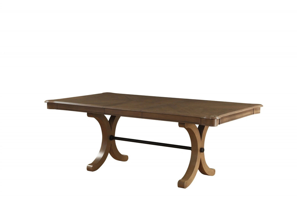 64" Brown Solid Wood Removable Leaf Trestle Base Dining Table - Homeroots - Flyclothing LLC