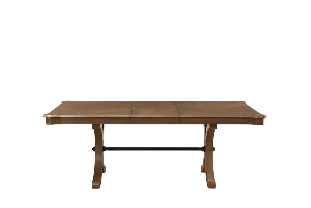 64" Brown Solid Wood Removable Leaf Trestle Base Dining Table - Homeroots - Flyclothing LLC