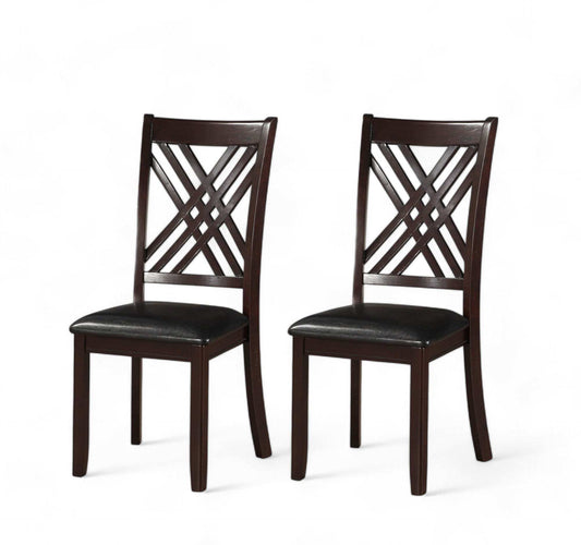 Set of Two Black Upholstered Faux Leather Cross Back Dining Side Chairs - Homeroots - Flyclothing LLC