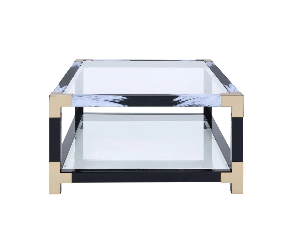 54" Clear And Black and White Glass And Metal Coffee Table With Shelf - Homeroots - Flyclothing LLC