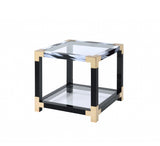 25" Black and Gold And Clear Glass And Iron Square End Table With Shelf With Magazine Holder - Homeroots - Flyclothing LLC