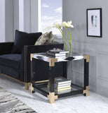 25" Black and Gold And Clear Glass And Iron Square End Table With Shelf With Magazine Holder - Homeroots - Flyclothing LLC