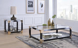 25" Black and Gold And Clear Glass And Iron Square End Table With Shelf With Magazine Holder - Homeroots - Flyclothing LLC