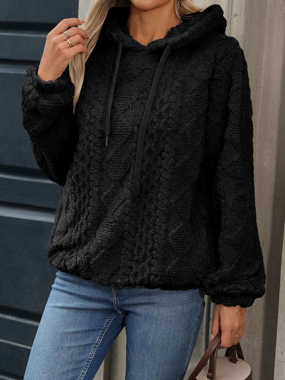 Drawstring Long Sleeve Plush Hoodie - Trendsi - Flyclothing LLC