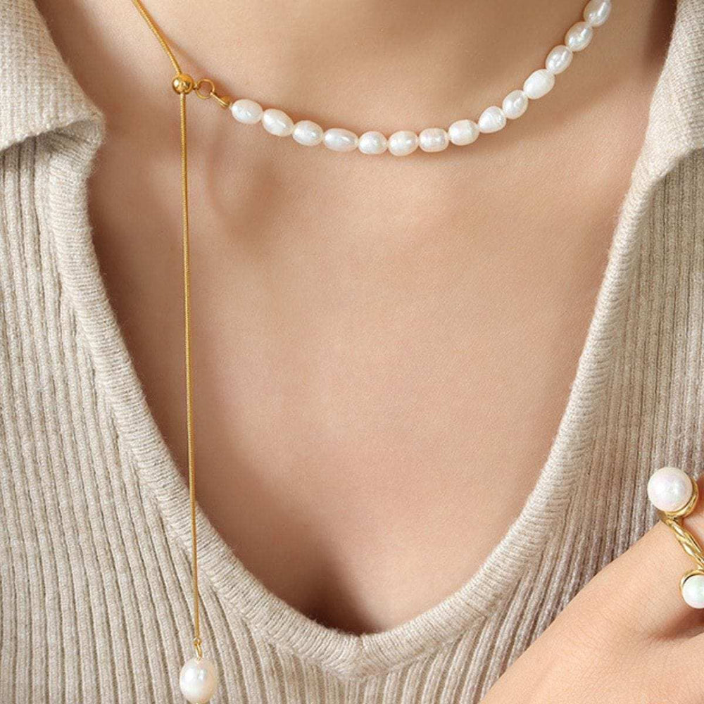 18K Gold-Plated Pearl Necklace - Trendsi - Flyclothing LLC