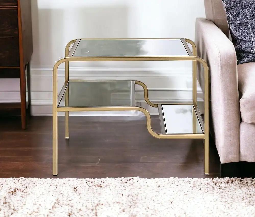 23" Gold And Clear Glass End Table With Two Shelves - Homeroots - Flyclothing LLC