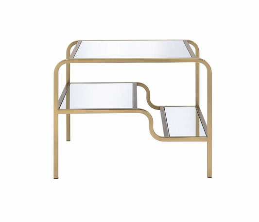 23" Gold And Clear Glass End Table With Two Shelves - Homeroots