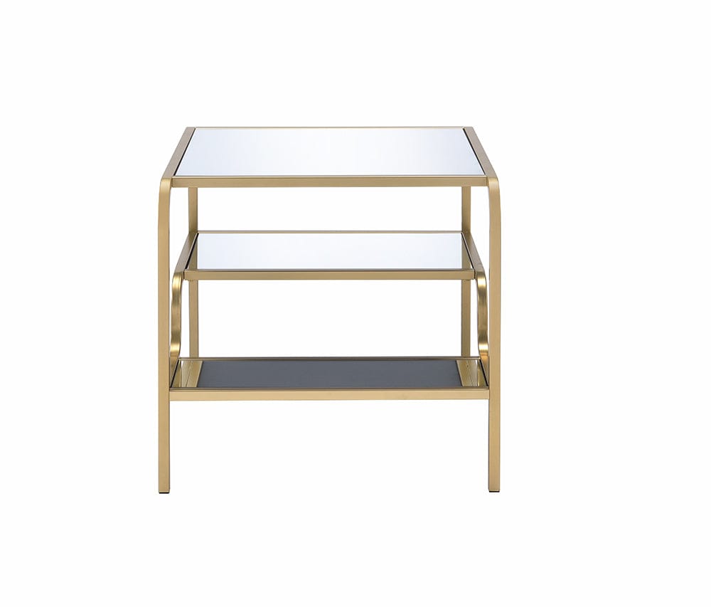 23" Gold And Clear Glass End Table With Two Shelves - Homeroots - Flyclothing LLC