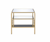 23" Gold And Clear Glass End Table With Two Shelves - Homeroots - Flyclothing LLC