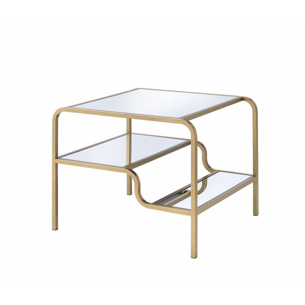 23" Gold And Clear Glass End Table With Two Shelves - Homeroots - Flyclothing LLC