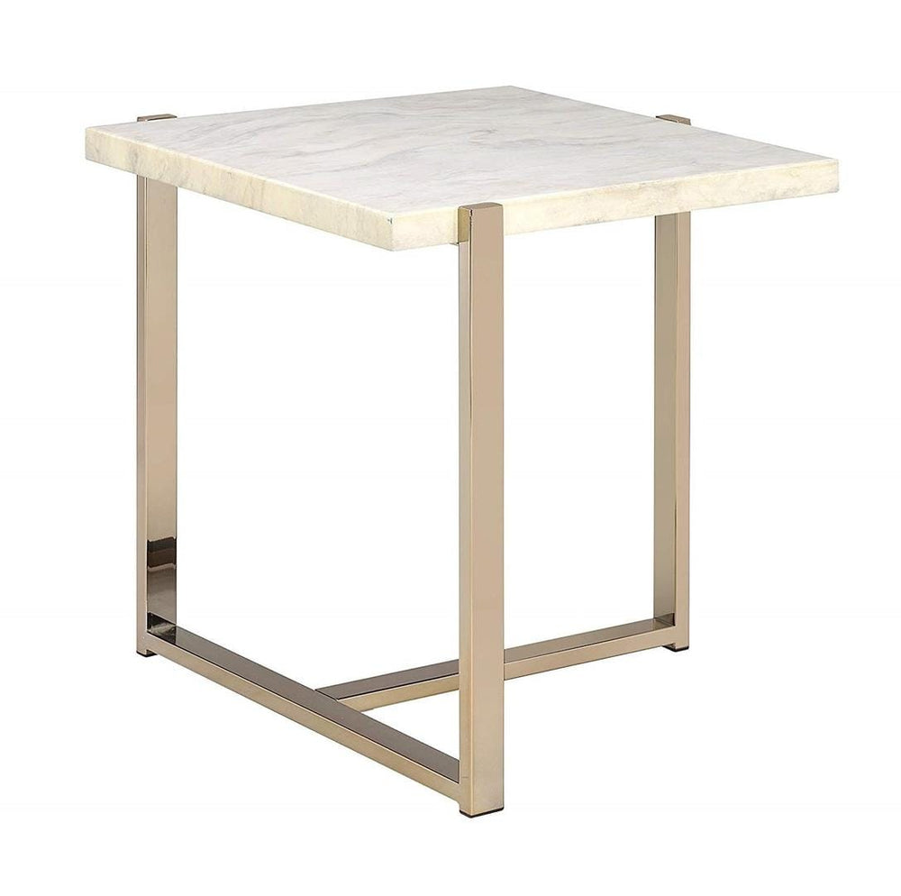 24" Brass And White Faux Marble And Iron Square End Table - Homeroots