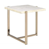 24" Brass And White Faux Marble And Iron Square End Table - Homeroots