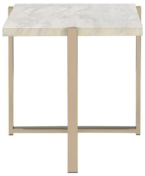 24" Brass And White Faux Marble And Iron Square End Table - Homeroots