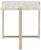 24" Brass And White Faux Marble And Iron Square End Table - Homeroots
