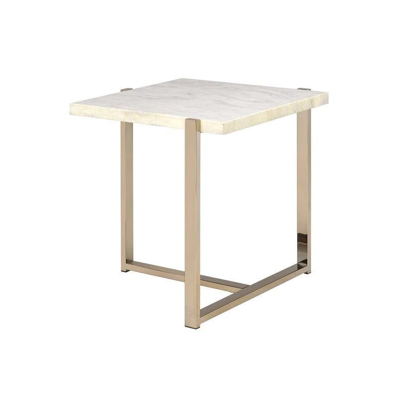 24" Brass And White Faux Marble And Iron Square End Table - Homeroots