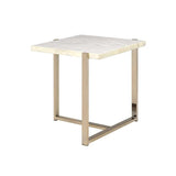 24" Brass And White Faux Marble And Iron Square End Table - Homeroots