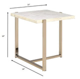 24" Brass And White Faux Marble And Iron Square End Table - Homeroots