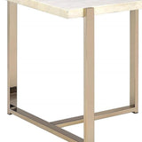 24" Brass And White Faux Marble And Iron Square End Table - Homeroots