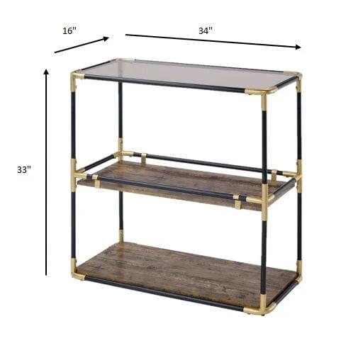 33" Black and Gold And Clear Glass End Table With Two Shelves With Magazine Holder - Homeroots - Flyclothing LLC