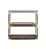 33" Black and Gold And Clear Glass End Table With Two Shelves With Magazine Holder - Homeroots - Flyclothing LLC